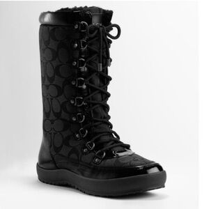 Coach Peggy Signature Snow Boots Black Lace Up Winter Boots Size 8.5B